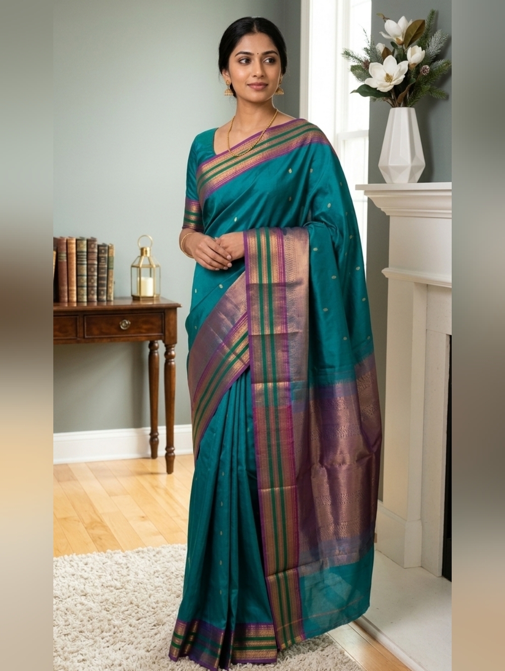 Women Pure Sico Gadwal Saree Handloom Festive Ethnic Royal Designer